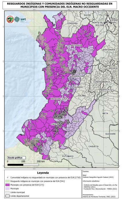 MACRO OCCIDENTE - RESGUARDOS Y COMUNIDADES INDÍGENAS NO RESGUARDADES EN MUNICIPIOS CON PRESENCIA DEL ELN