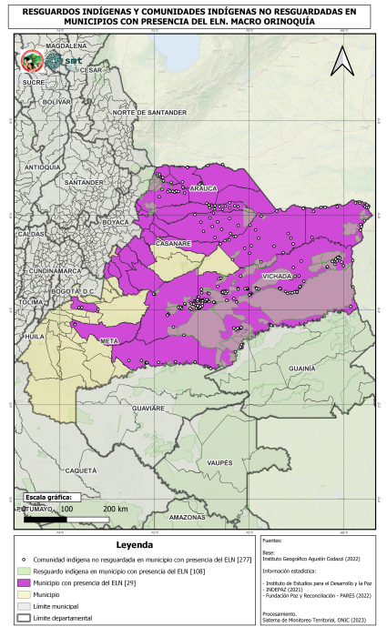 MACRO ORINOQUÍA - RESGUARDOS Y COMUNIDADES INDÍGENAS NO RESGUARDADES EN MUNICIPIOS CON PRESENCIA DEL ELN